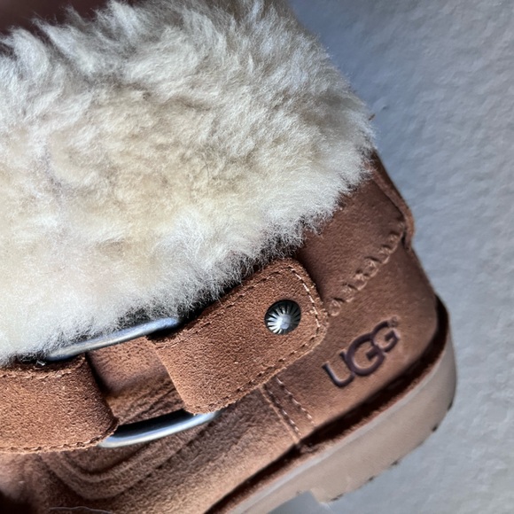 UGG Women’s 6 Brown Fleece Lined Fold Over Cedric Biker Boot Booties - Picture 10 of 12